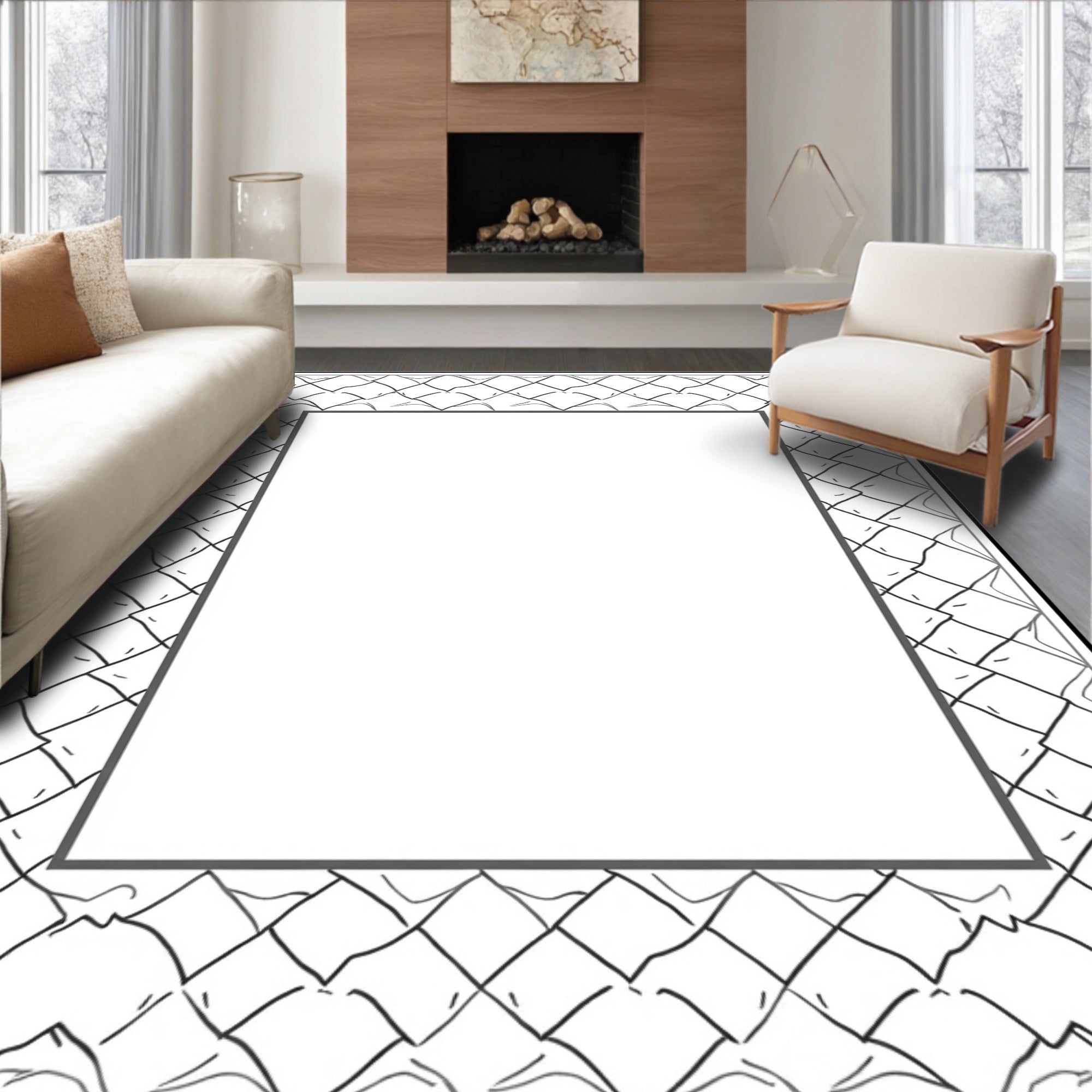 Geometric Chain Link Pattern Rug