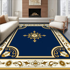 Ornate Blue and Gold Floral Medallion Rug