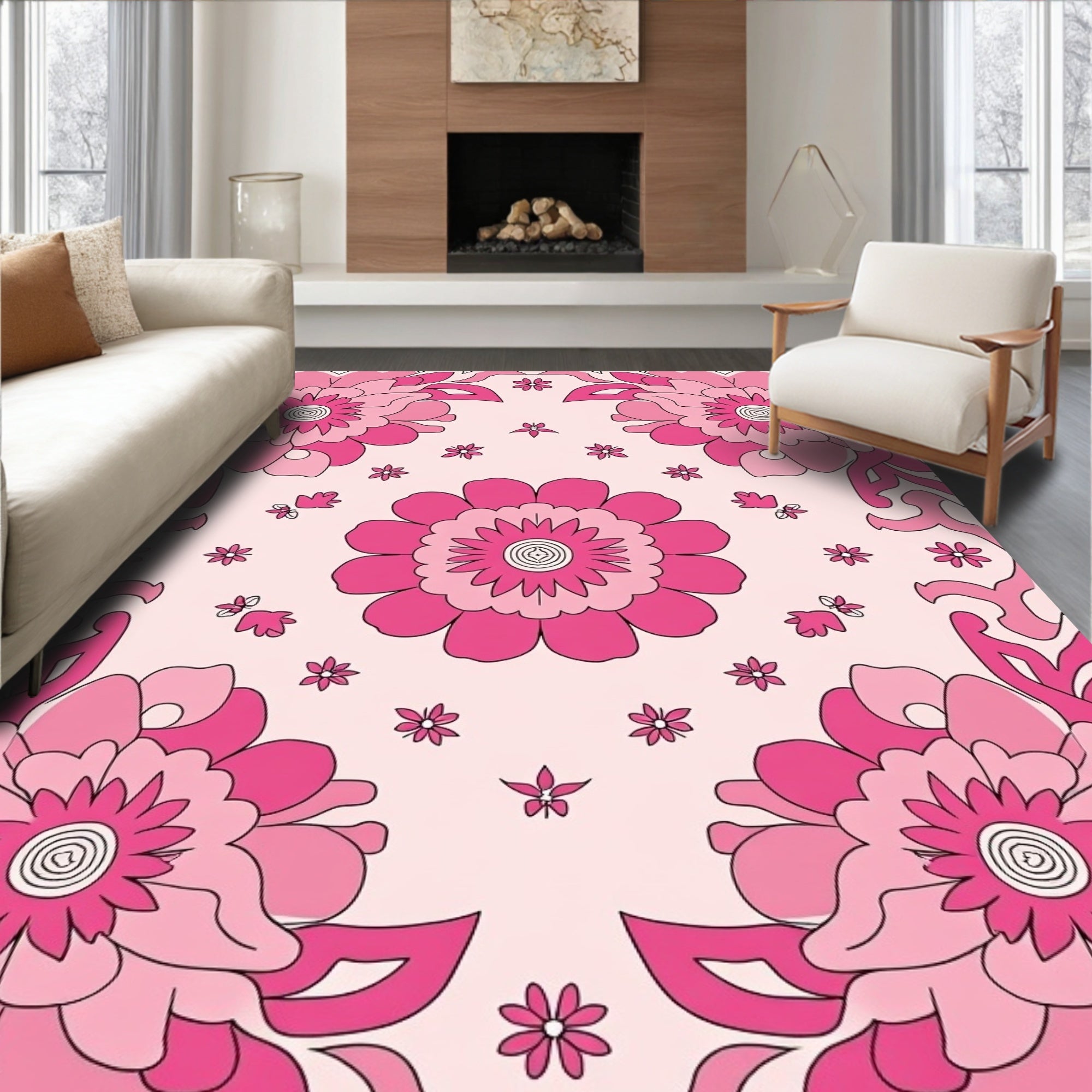 Pink Floral Pattern With Vivid Blooms Rug