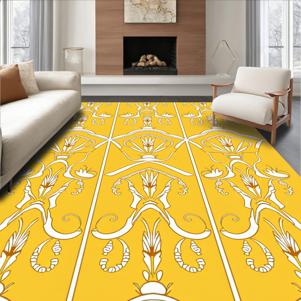 Ornate Yellow and White Symmetry Rug