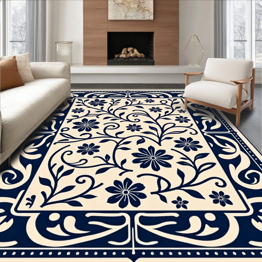 Classic Floral Vine Border Rug
