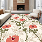 Coral Orange Floral Botanical Pattern Rug
