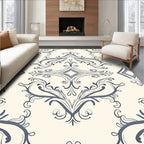 Ornate Blue And Cream Swirl Pattern Rug