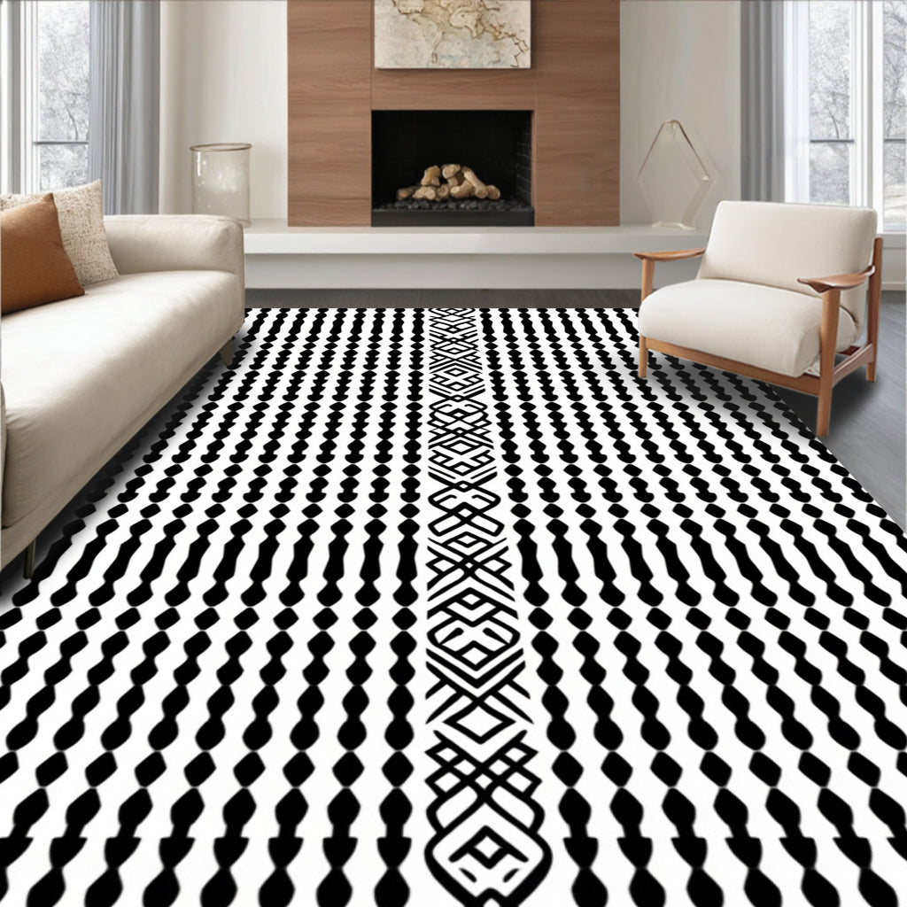 Black White Abstract Geometric Pattern Rug