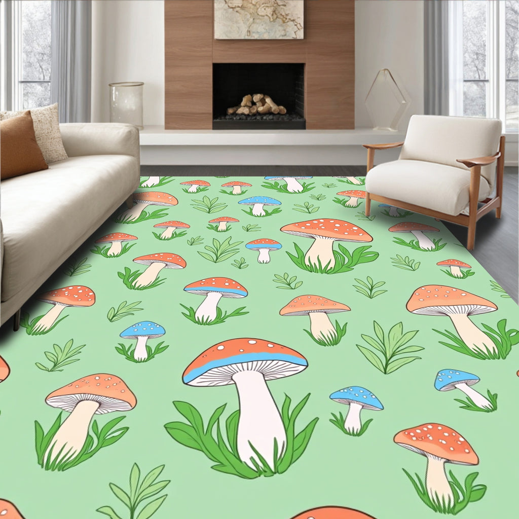Whimsical Mushroom Pattern Playful Design Rug