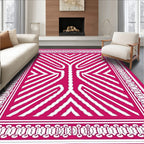 Vibrant Pink White Abstract Stripe Rug
