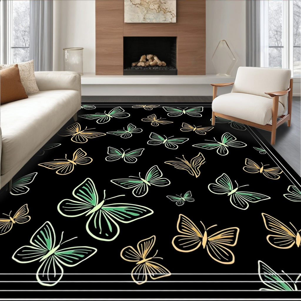Whimsical Golden Butterfly Garden Rug