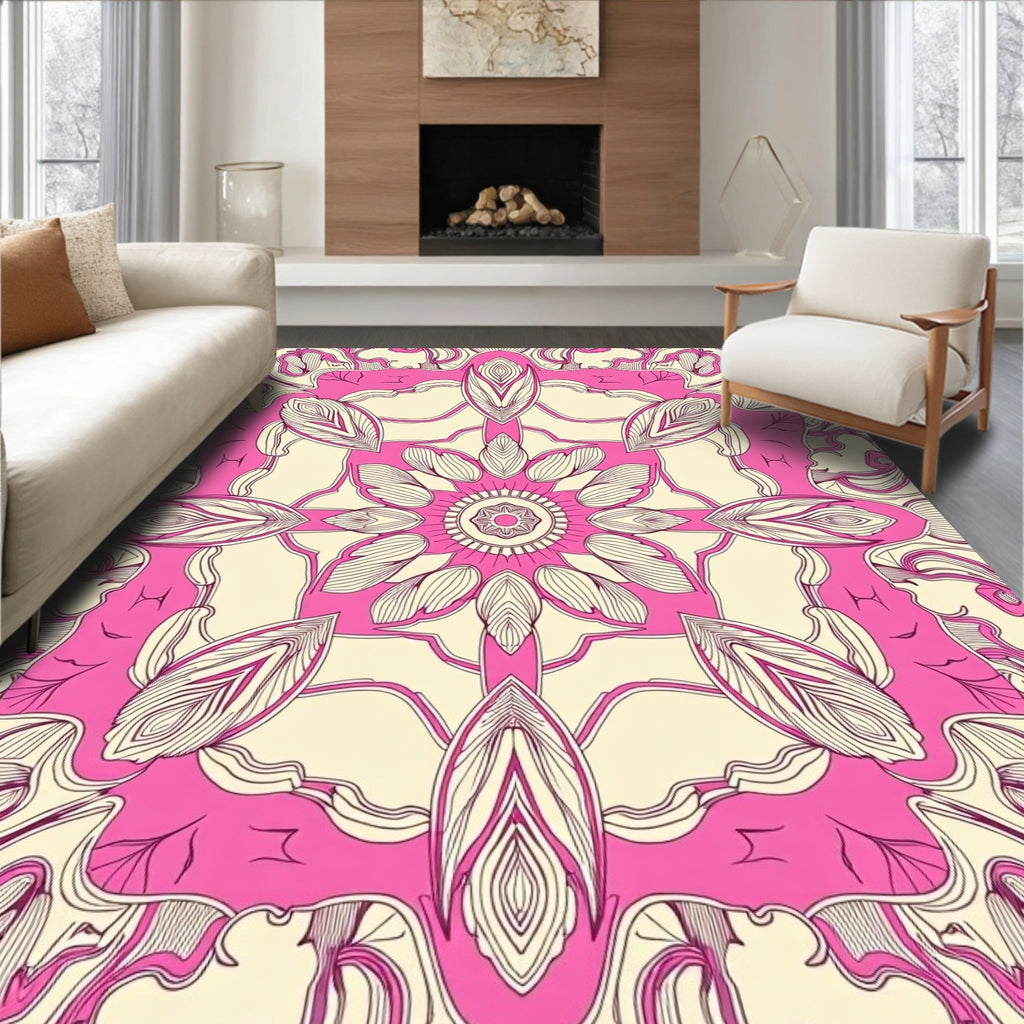 Pink Cream Mandala Pattern Rug