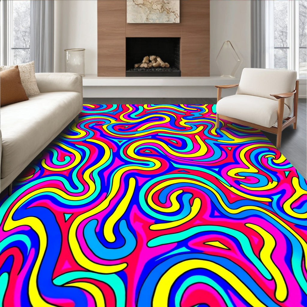 Vibrant Swirls and Triangles Pattern Rug