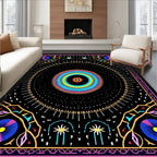 Vibrant Cosmic Sunburst Mandala Design Rug