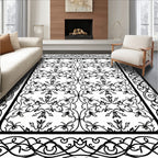Ornate Black White Scroll Pattern Rug