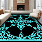 Cyan Ornate Floral Medallion Pattern Rug