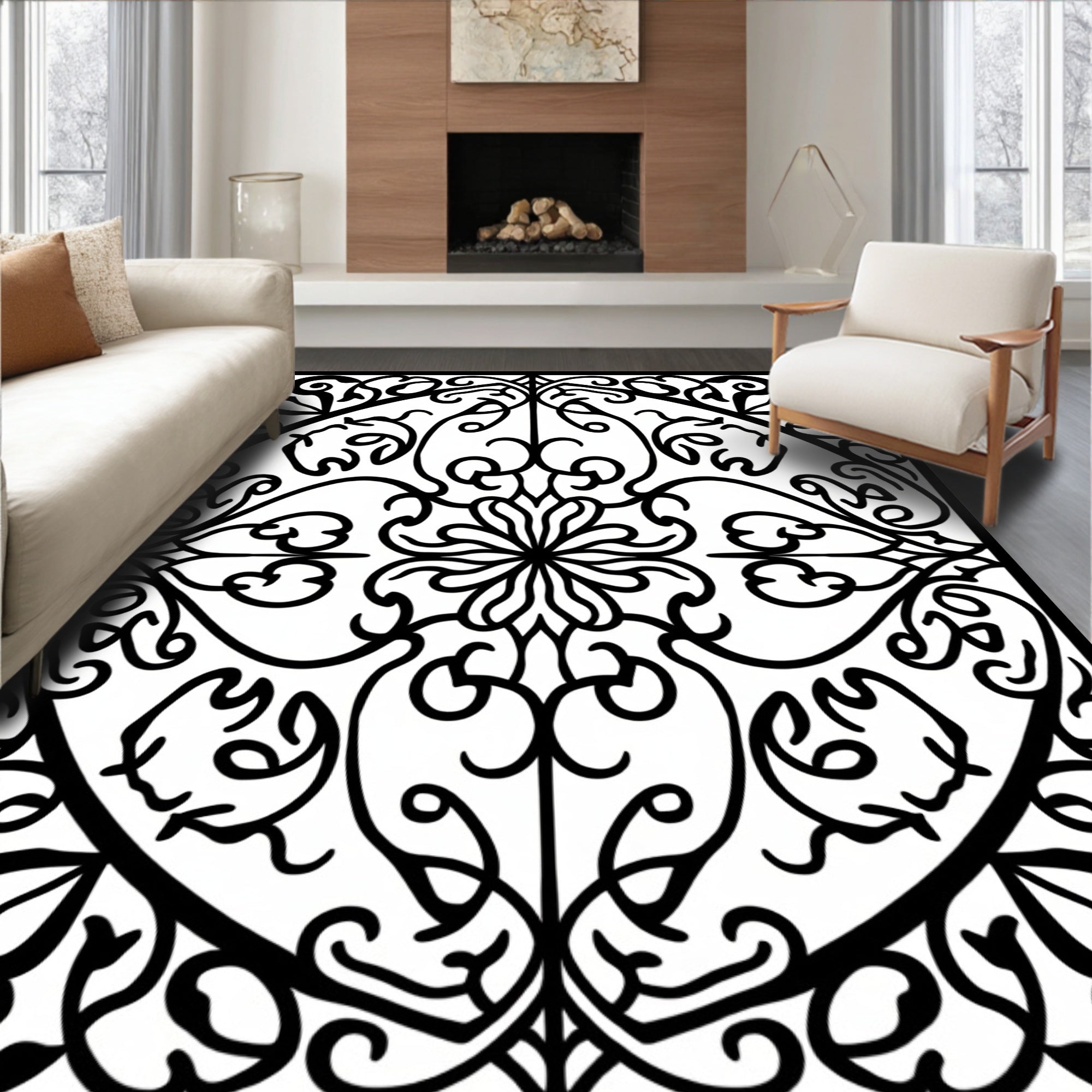 Intricate Floral Scrollwork Inlay Pattern Rug
