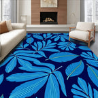 Aesthetic Blue Tropical Palm Leaves Pattern Rug