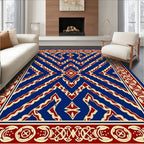 Rich Blue Red And Gold Geometric Design Rug