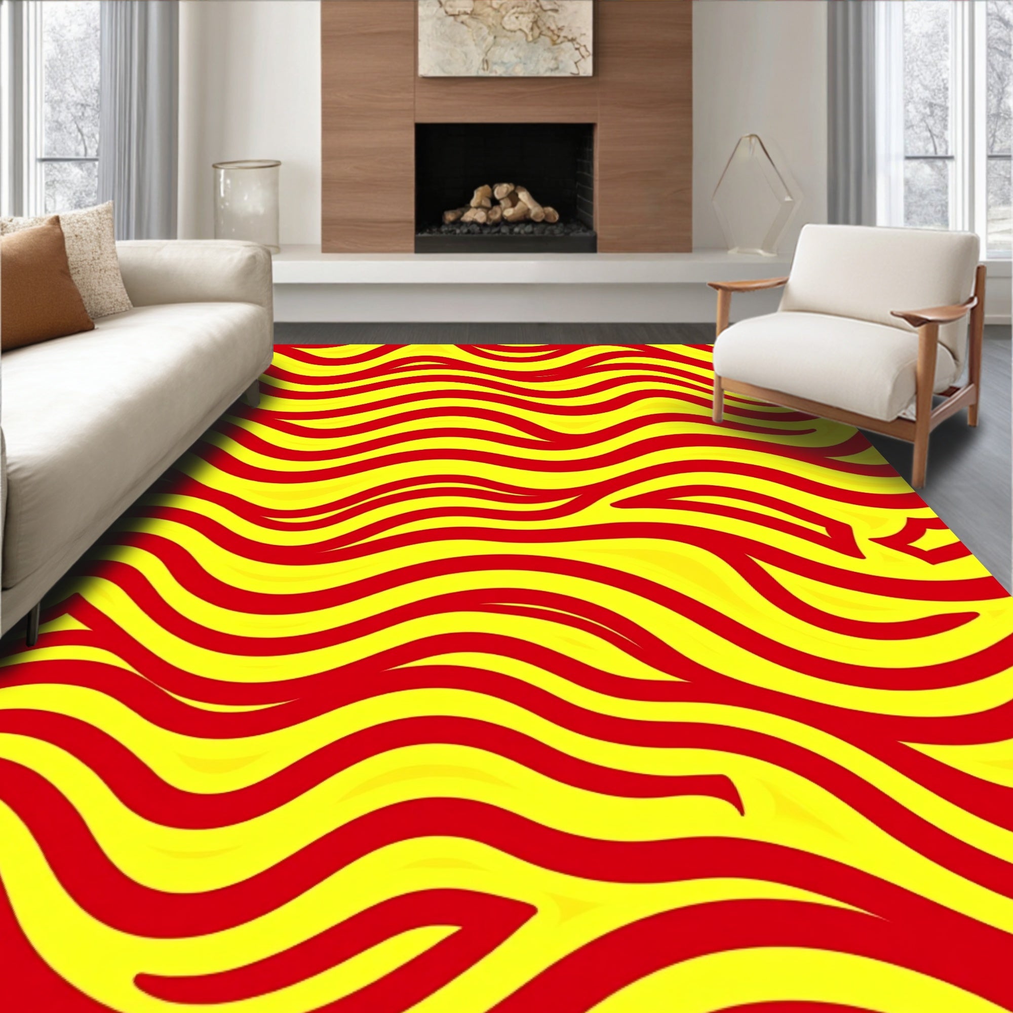 Bold Red Yellow Wavy Lines Rug