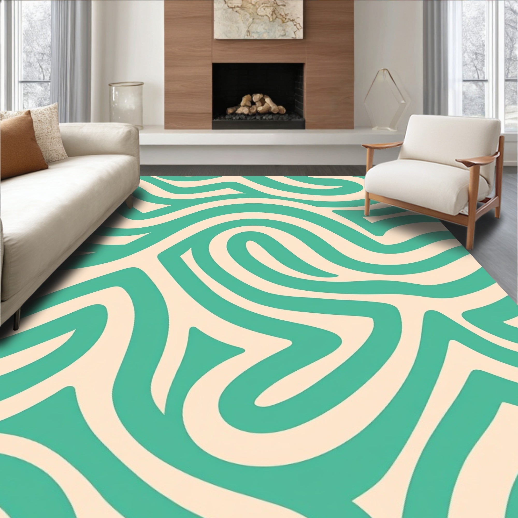 Teal Swirl Pattern Design Rug