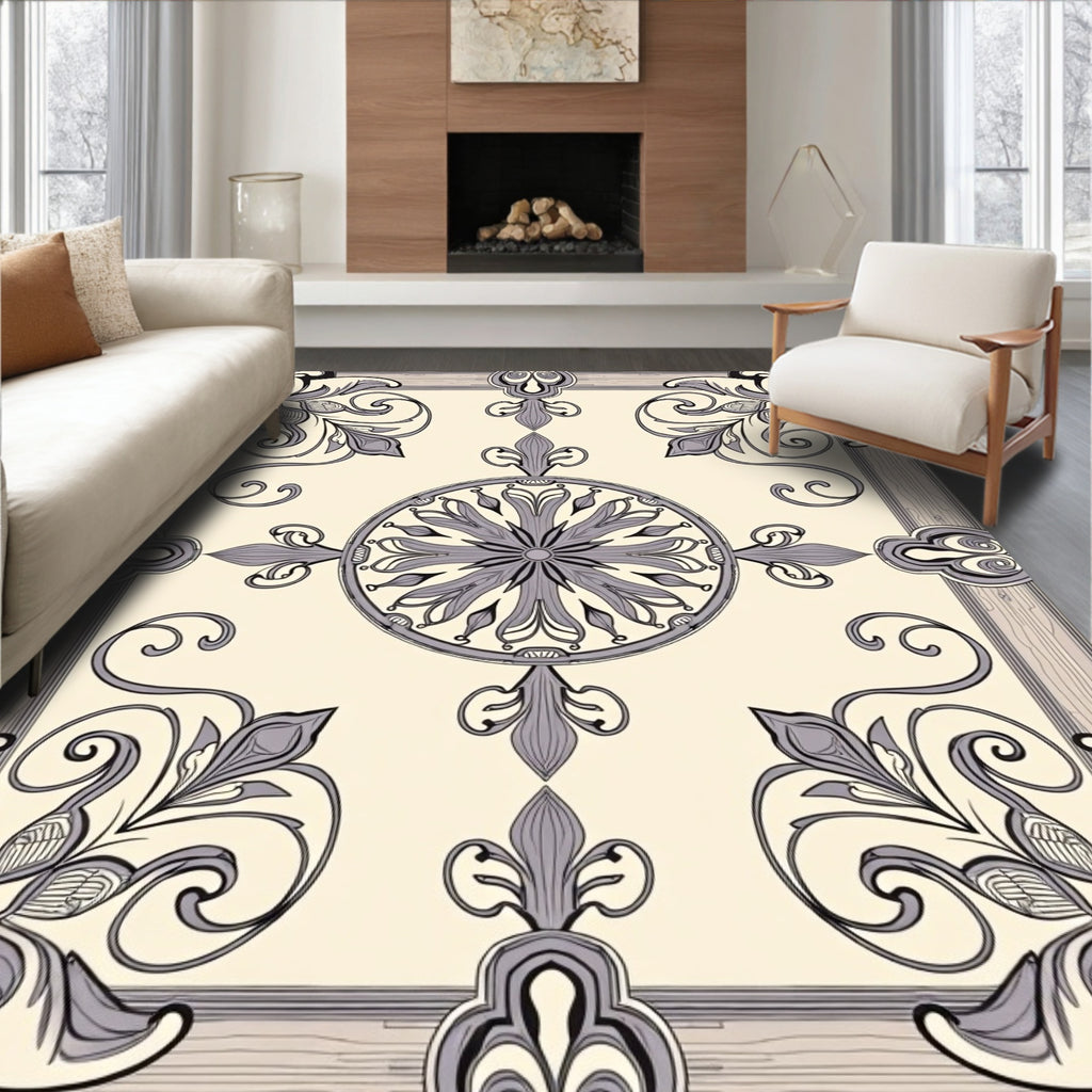 Vintage Floral Scrollwork Design Rug