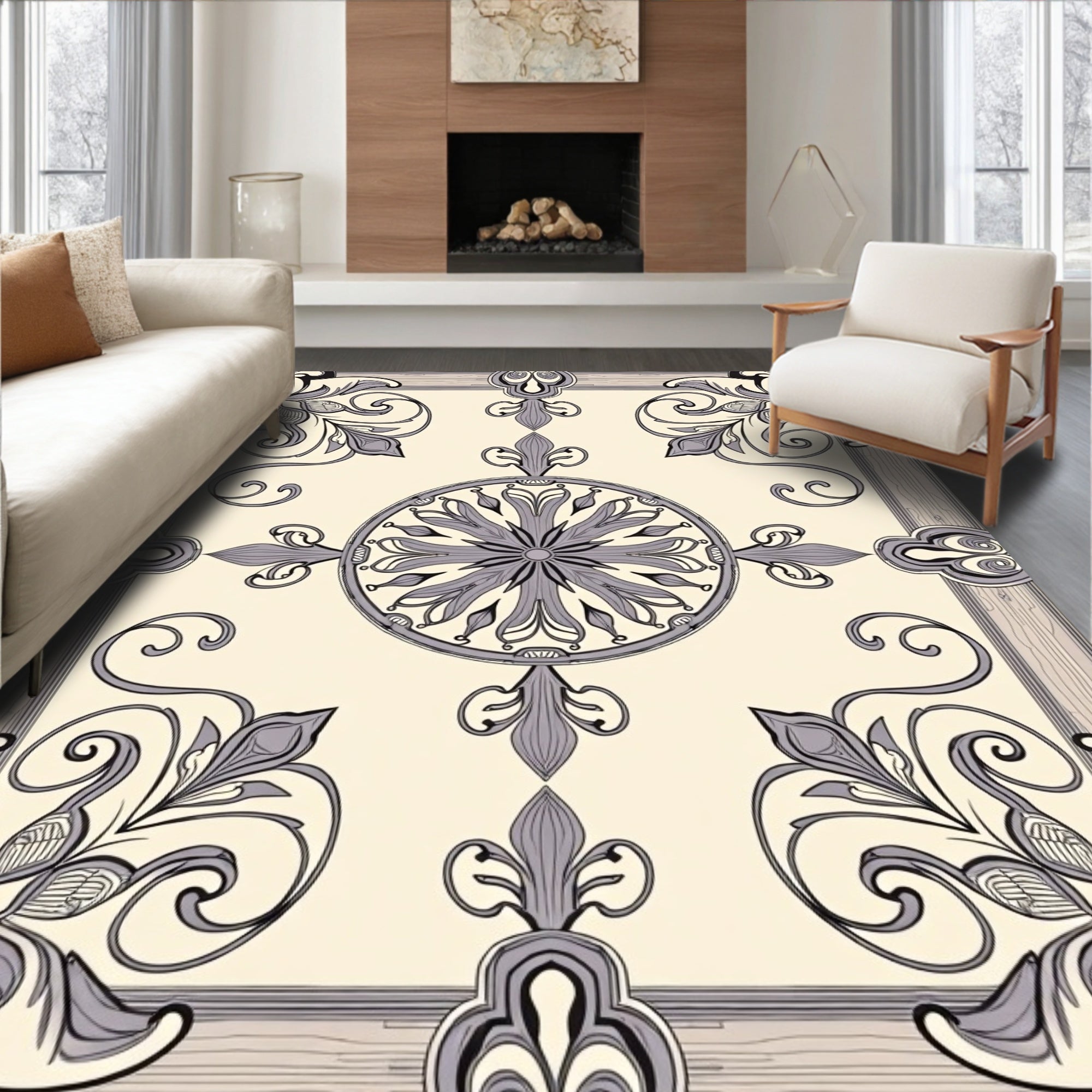 Vintage Floral Scrollwork Design Rug