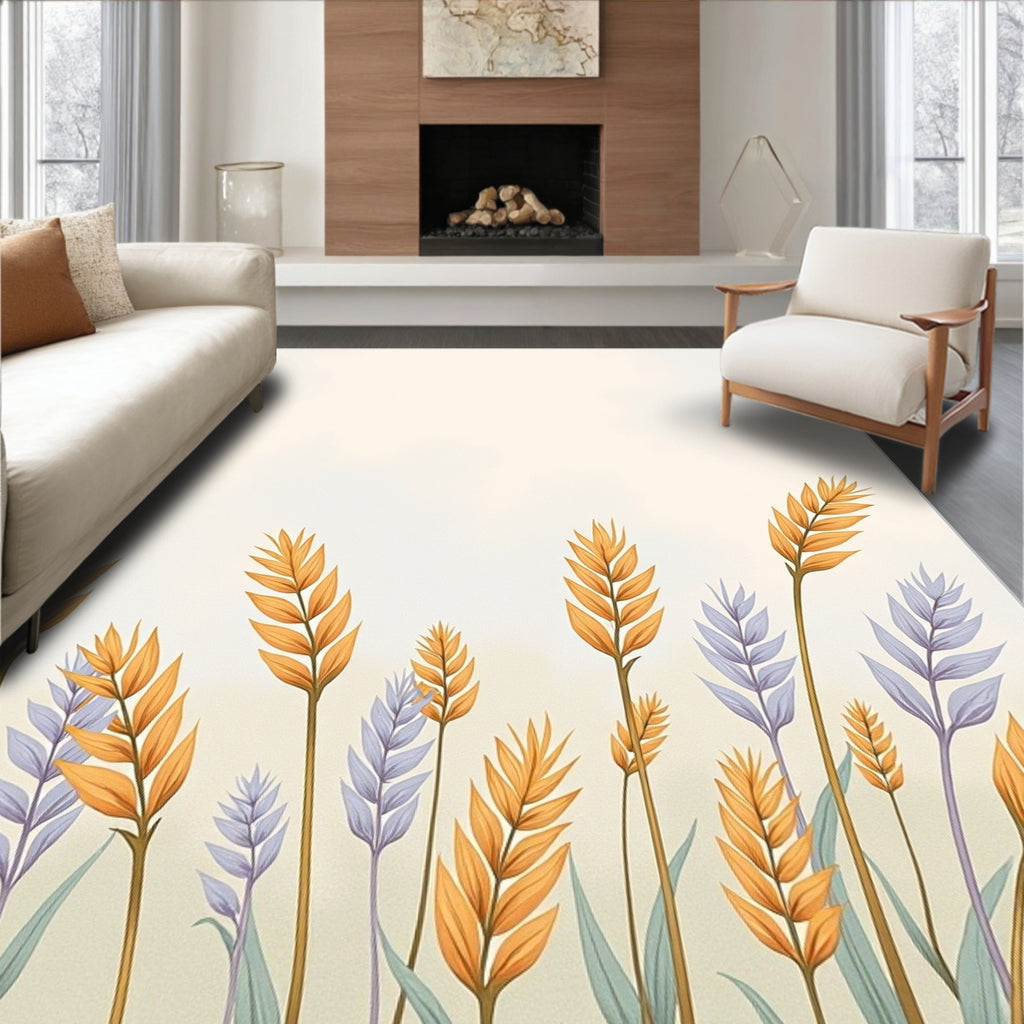 Golden Wheat Lavender Field Design Rug