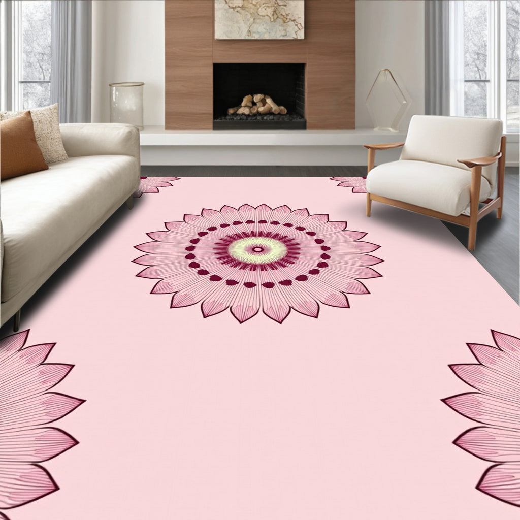 Pink Floral Mandala Design Rug