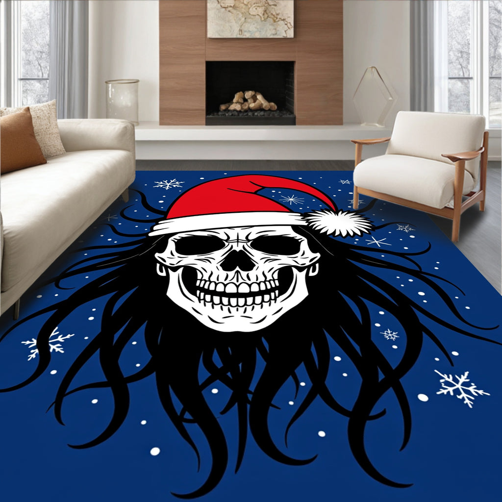 Spooky Christmas Skull Snowflakes Rug