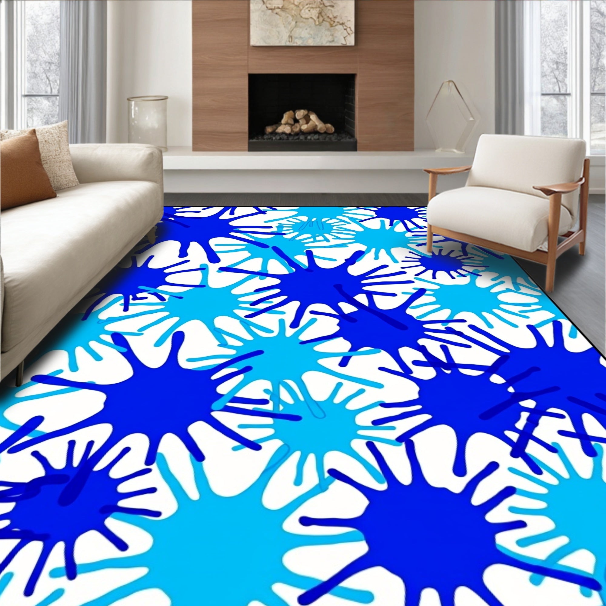 Blue Splash Pattern Design Rug
