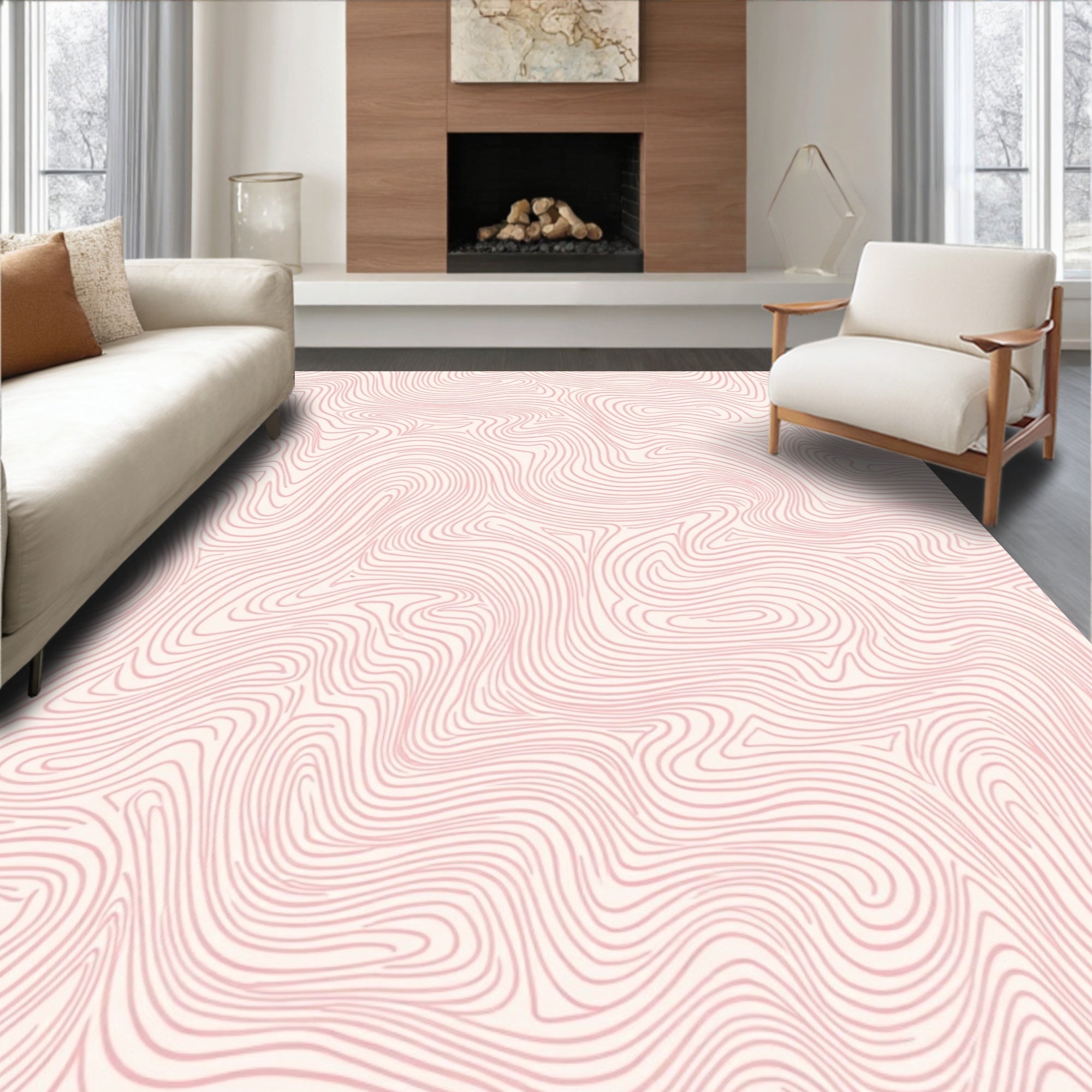 Pink Swirling Abstract Contour Pattern Rug