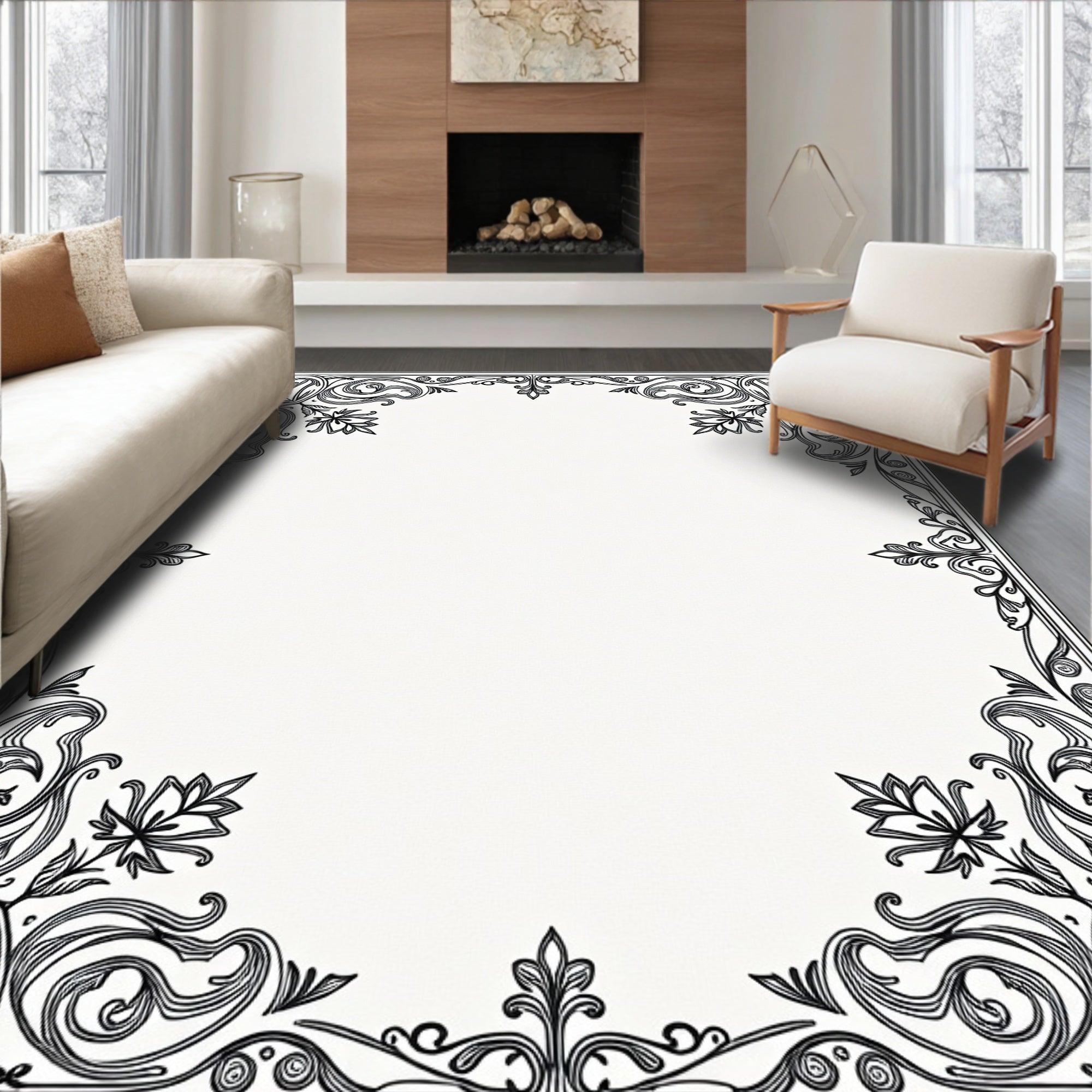 Vintage Floral Scrollwork Pattern Rug