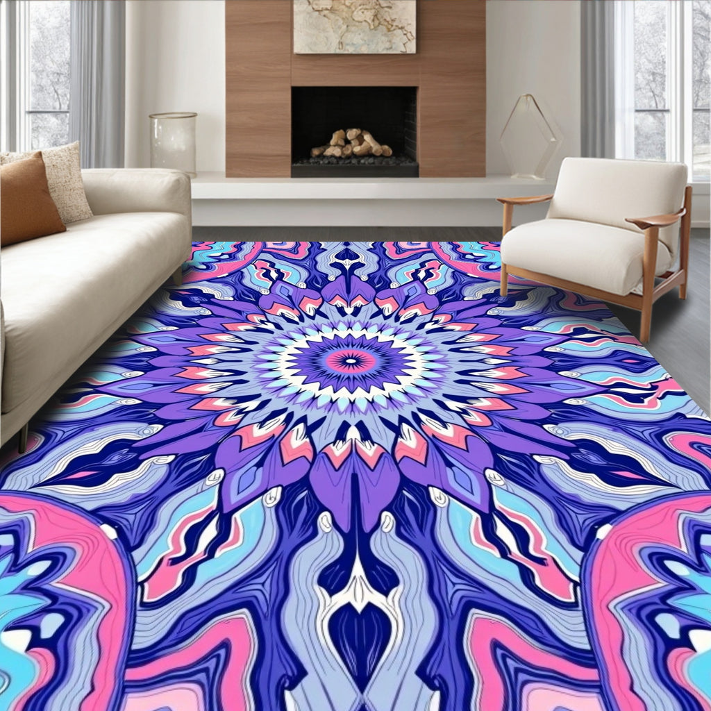Vibrant Mandala Pattern Fluid Shapes Rug