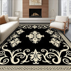 Elegant Black Floral Scrollwork Rug