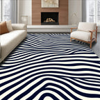 Classic Black Cream Wavy Lines Rug