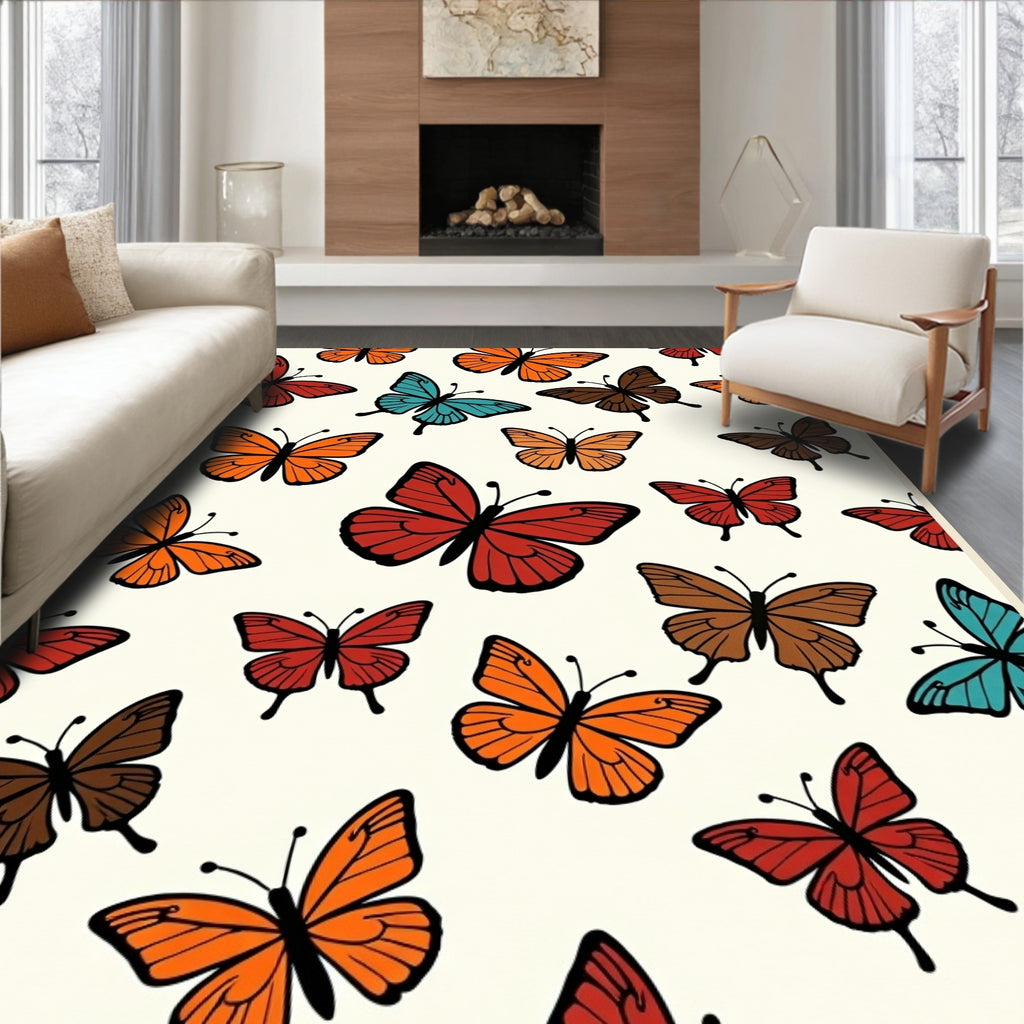 Vibrant Butterfly Patterned Cotton Rug