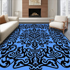 Bold Black Scrollwork With Blue Pattern Rug