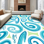 Turquoise Swirling Curls Whimsical Rug