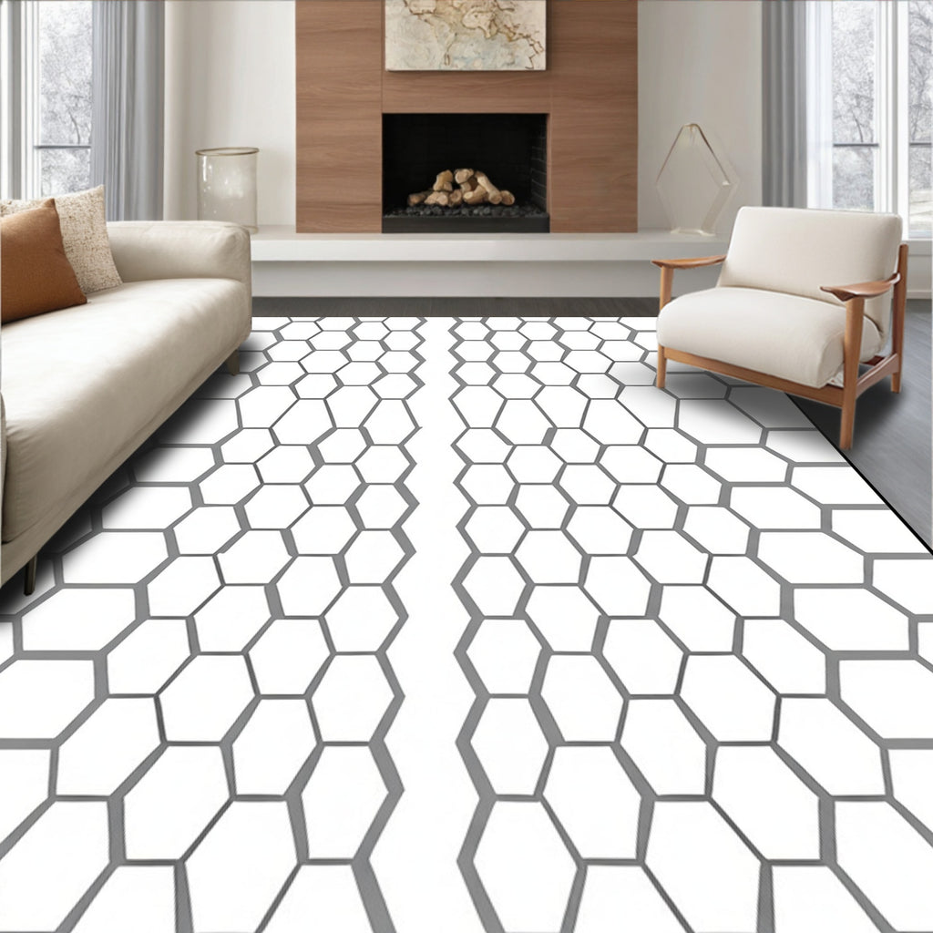 Gray Hexagonal Geometric Pattern Rug