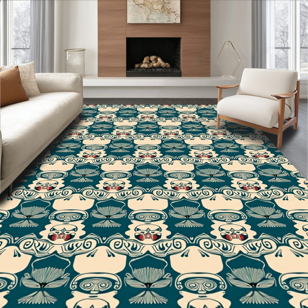 Tribal Face Inspired Repeating Pattern Rug