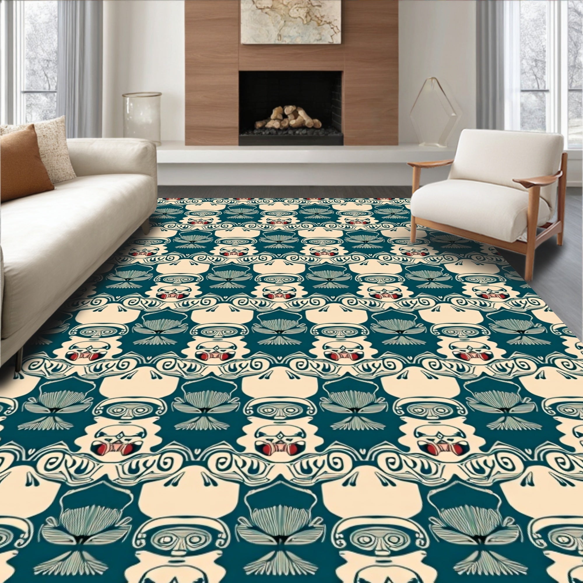 Tribal Face Inspired Repeating Pattern Rug