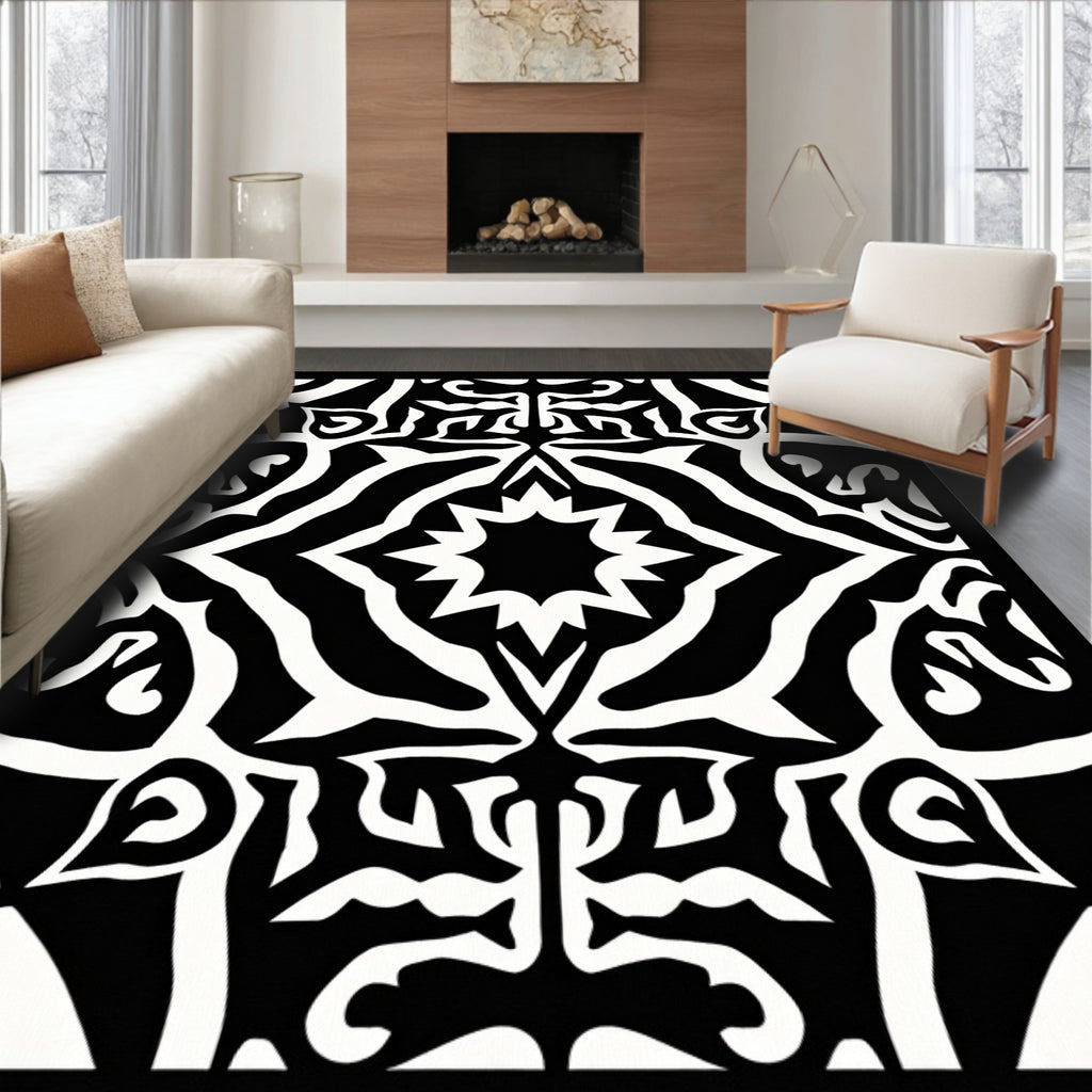 Abstract Black White Bold Pattern Rug
