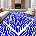 Blue White Organic Art Deco Pattern Rug