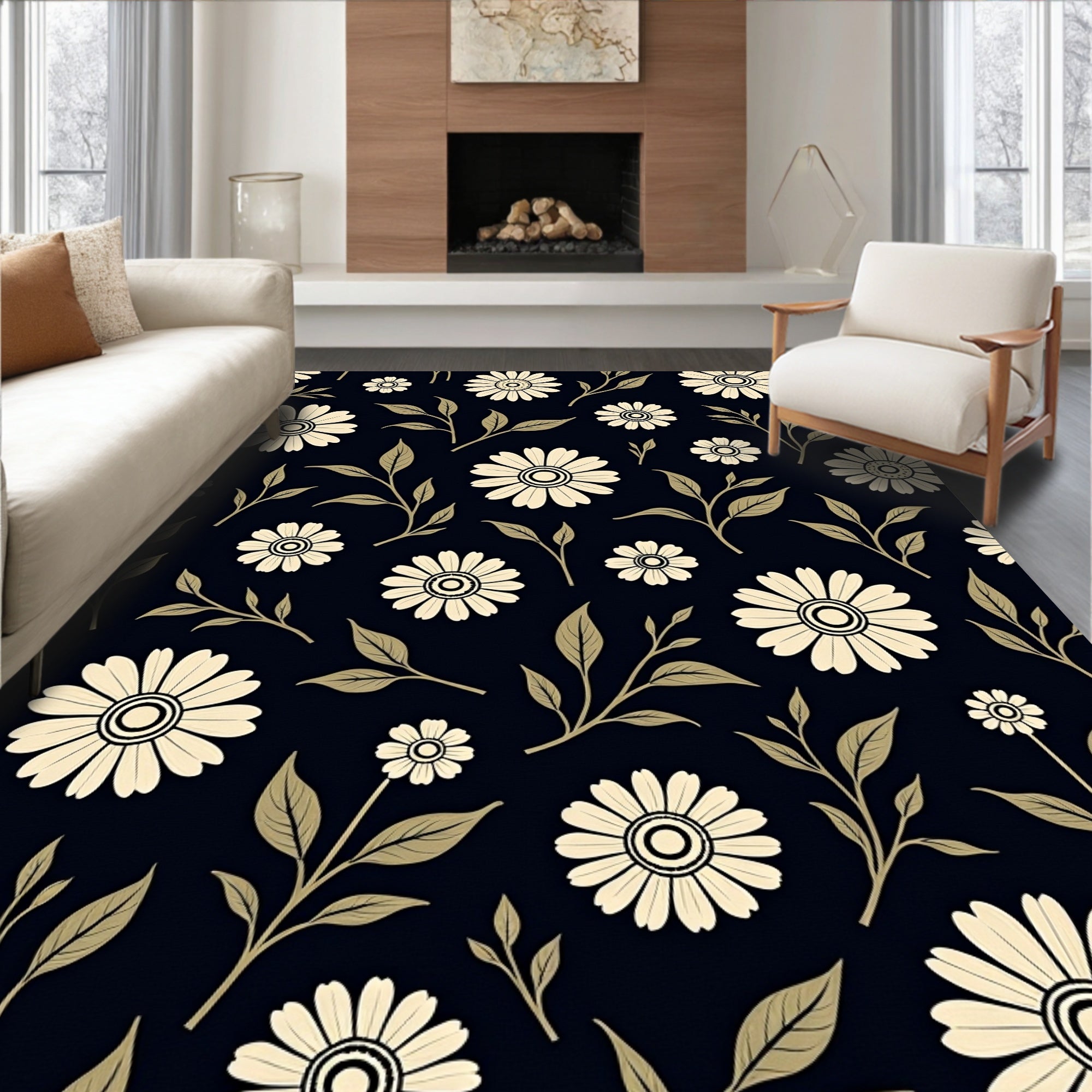 Nature Inspired Floral Pattern Rug