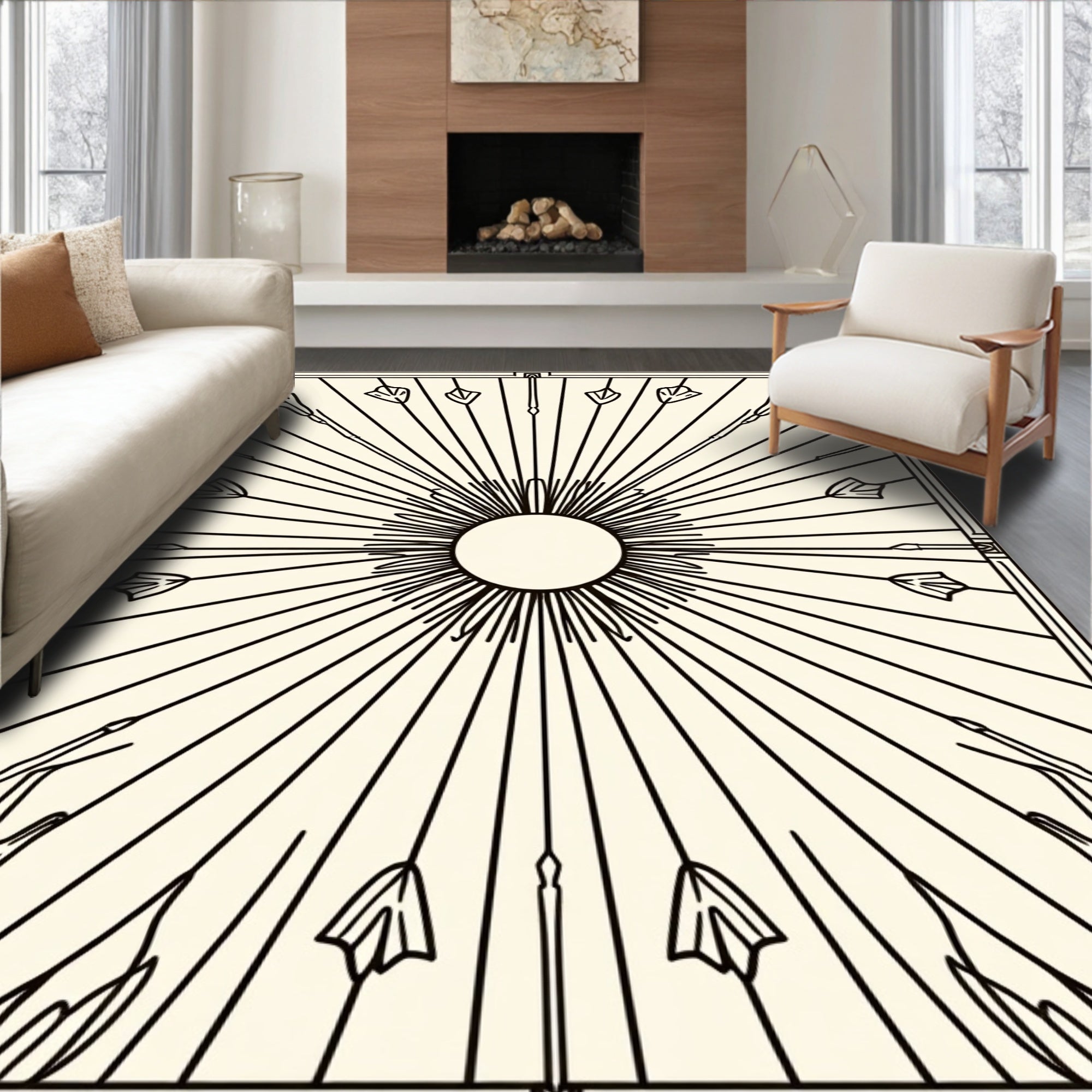 Art Deco Sunburst Feather Pattern Rug