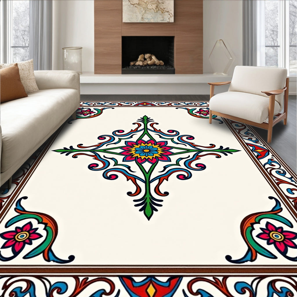 Ornate Floral Border Pattern Rug