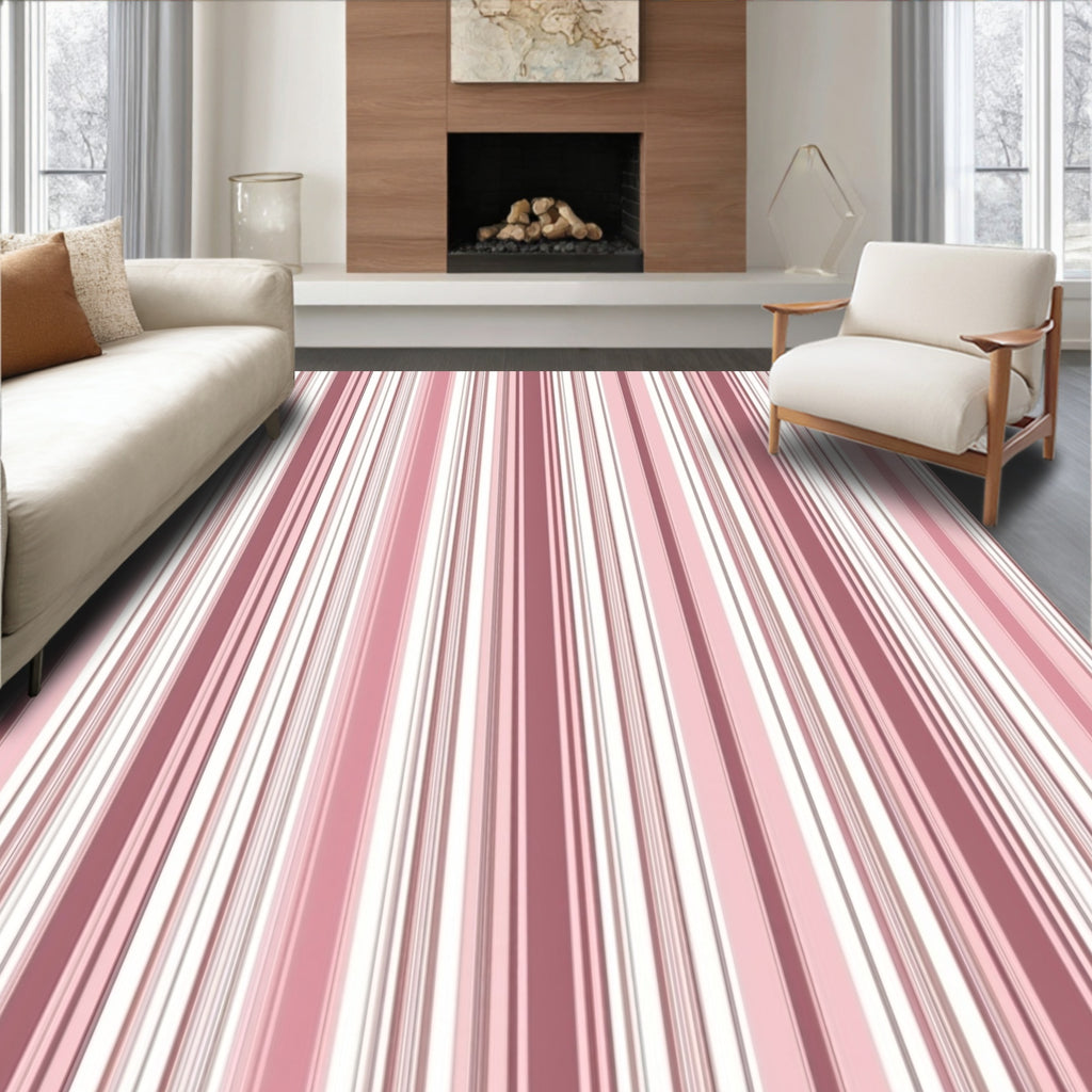 Pink Striped Geometric Rug