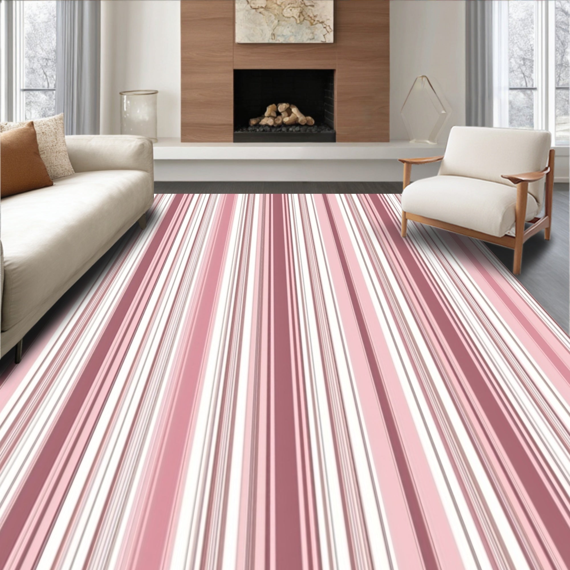 Pink Striped Geometric Rug