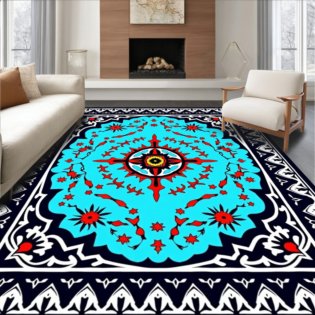 Bold Geometric Mandala Floral Design Rug