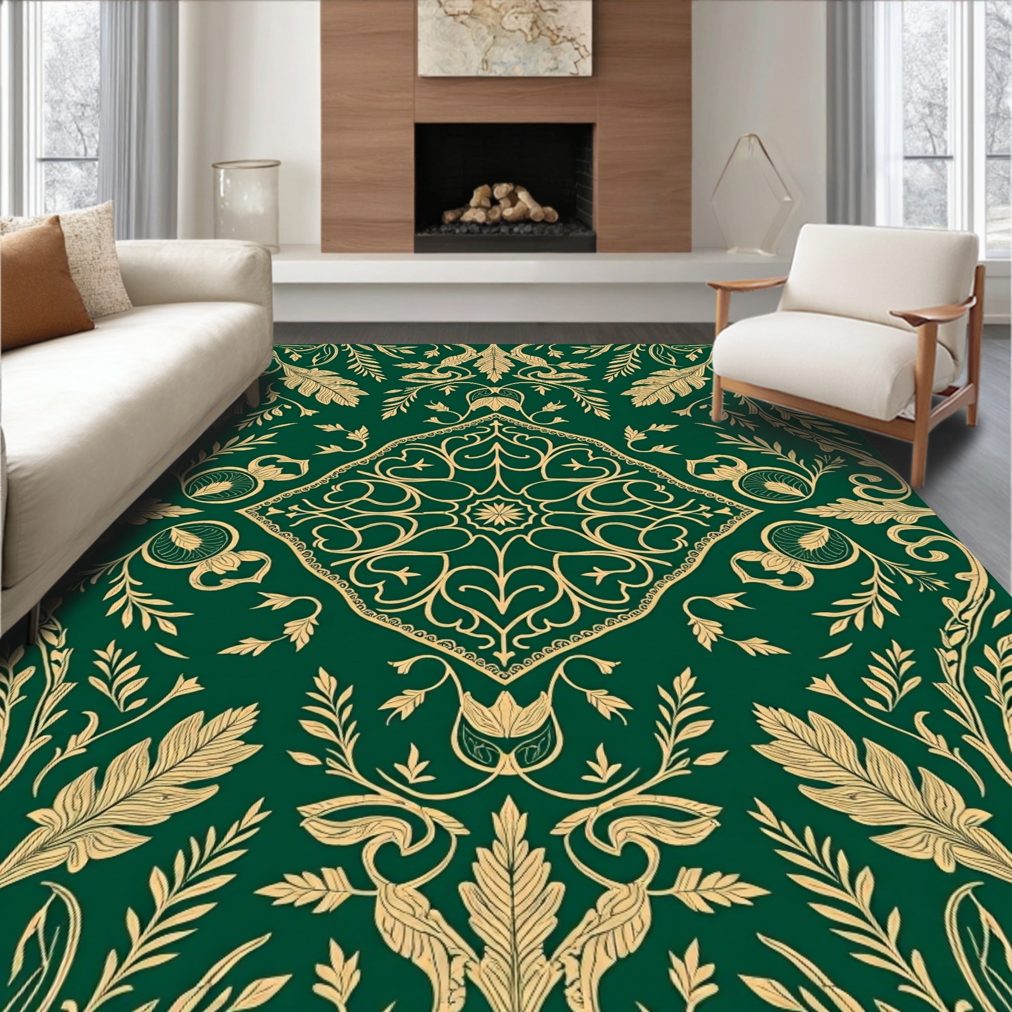 Elegant Gold Leaf Vine Traditional Rug