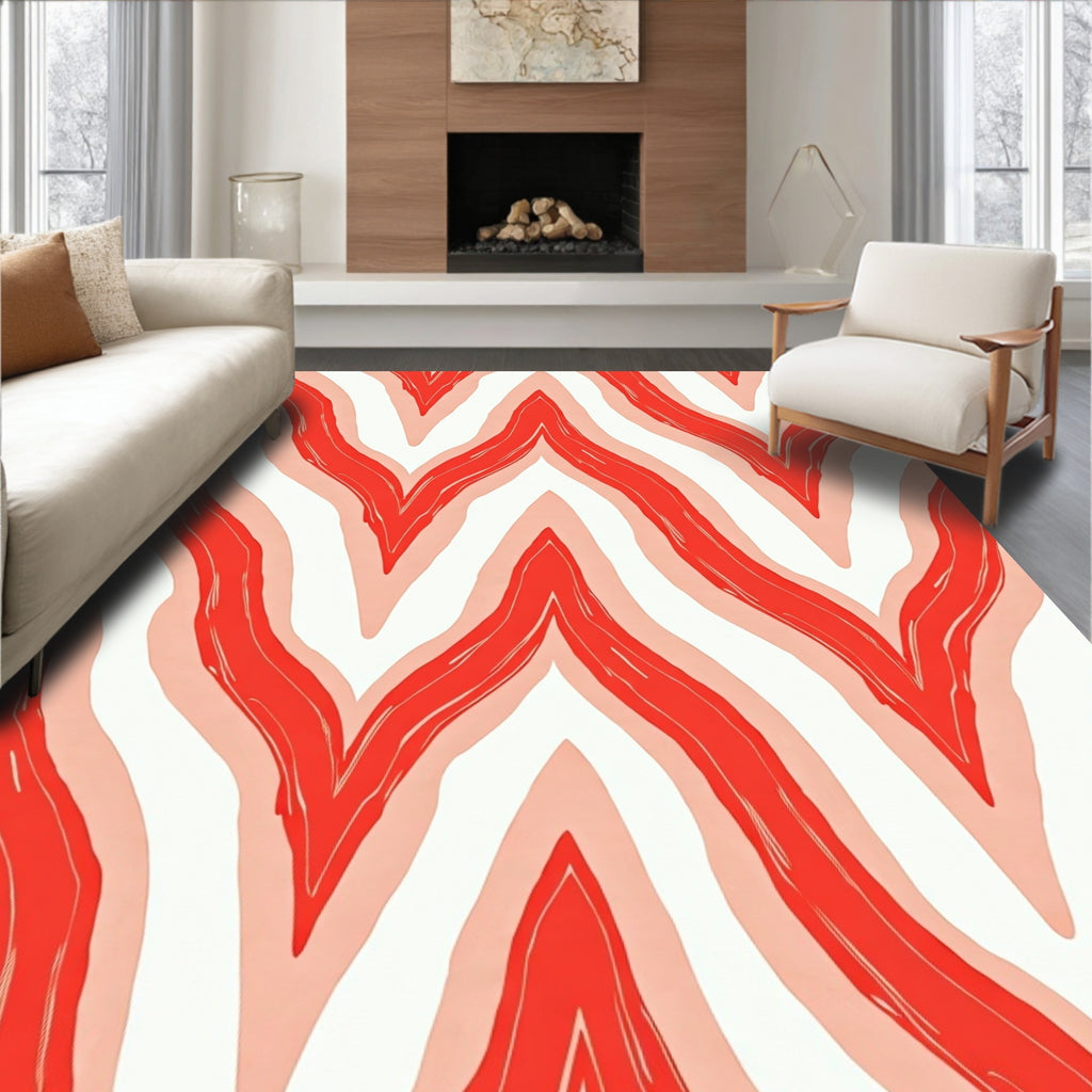 Bold Red Zigzag Pattern Rug