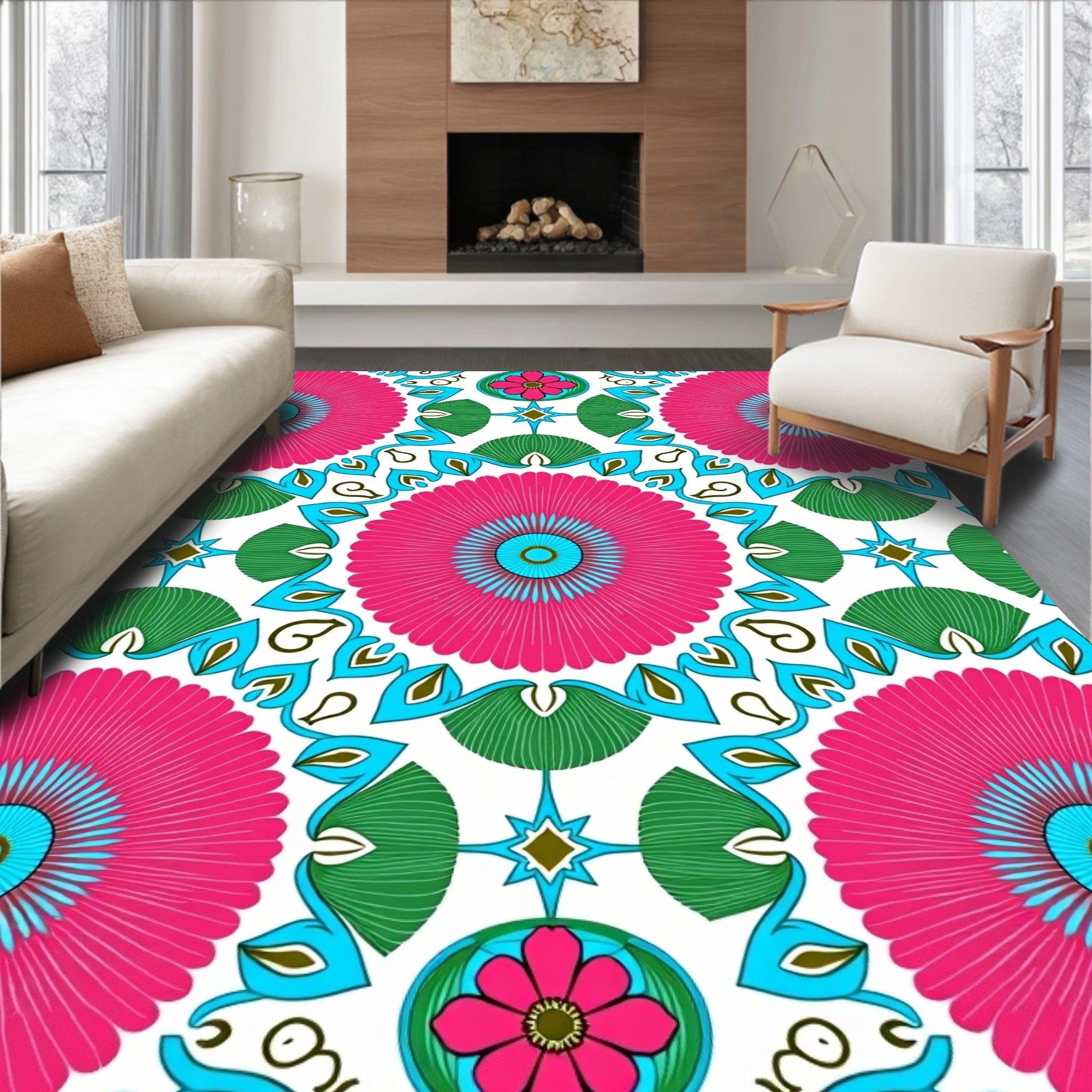 Bright Floral Mandala Pattern Rug