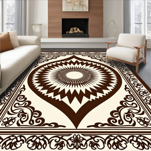 Abstract Sunburst Floral Border Design Rug